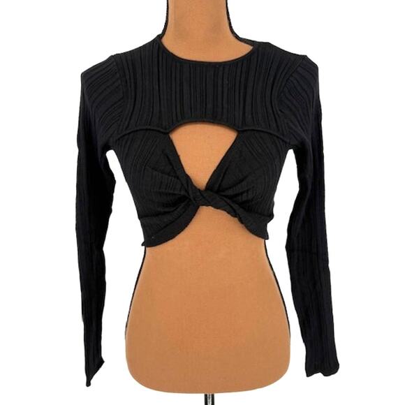 POL Brand New in Bag Long Sleeve Criss-Cross Crop Top in Black – Size Small - Picture 1 of 7